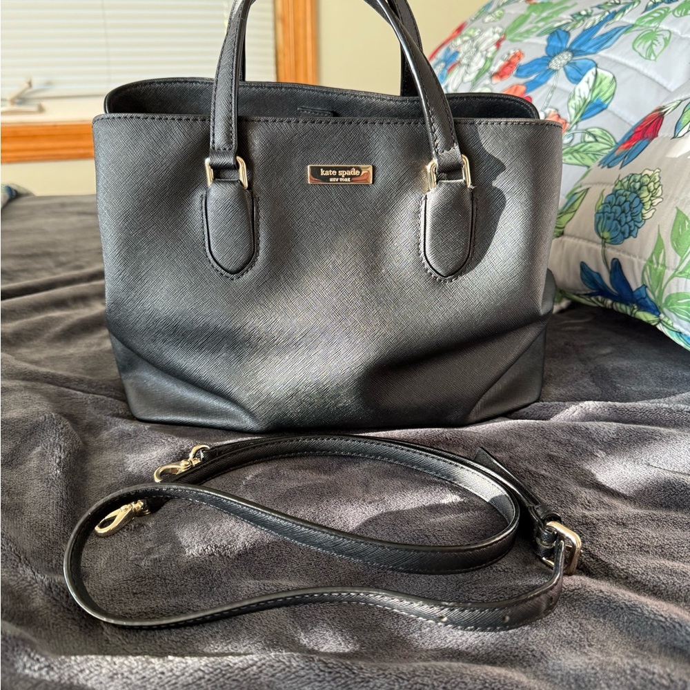 Kate Spade Black Leather Top handle tote /  crossbody - Laurel Way Evangeline - Picture 2 of 9